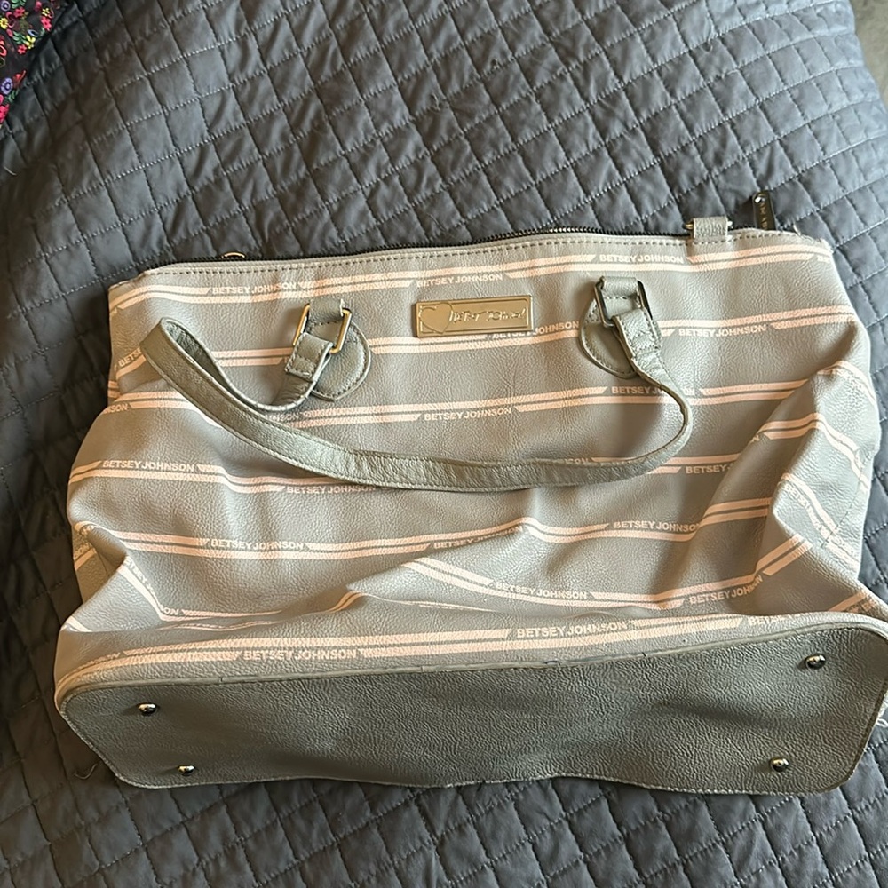 Betsey Johnson Satchel. Gray & light pink with a floral print interior lining